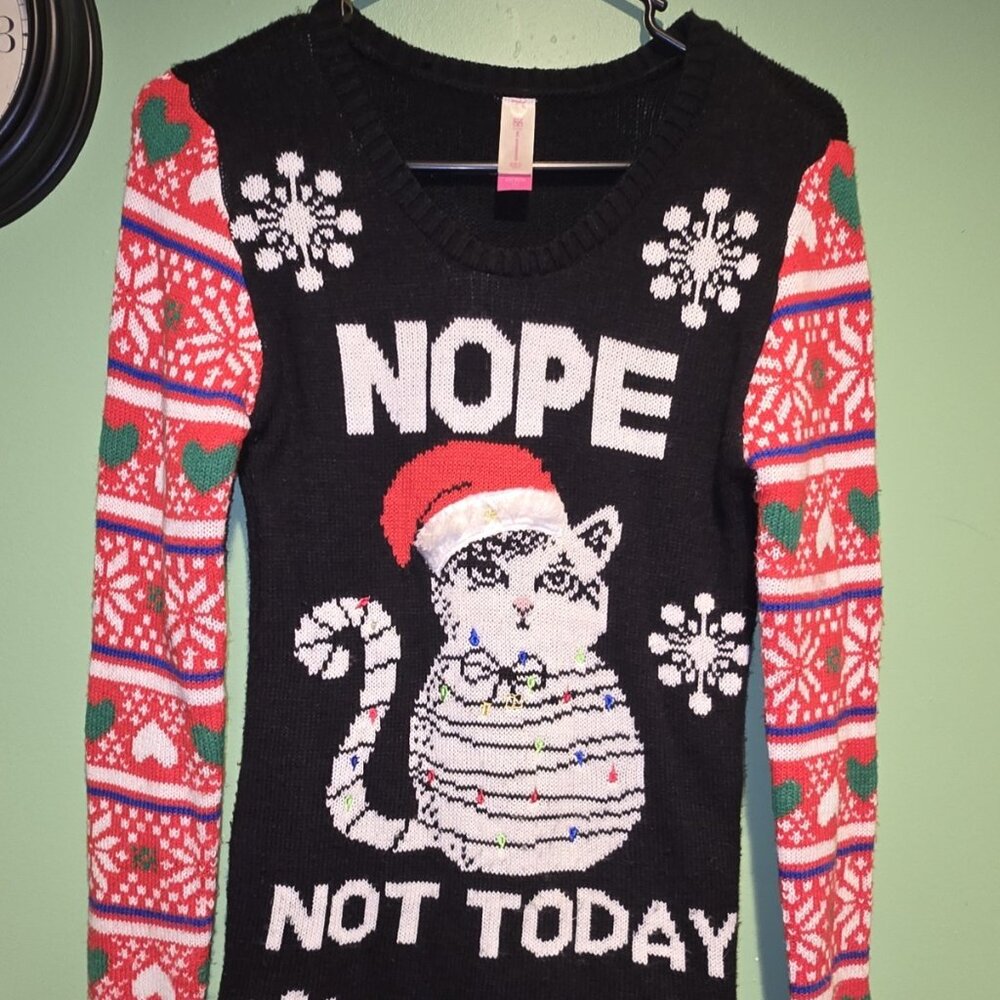 No Boundaries Nope Not Today Christmas Cat Ugly Sweater Size Extra Small